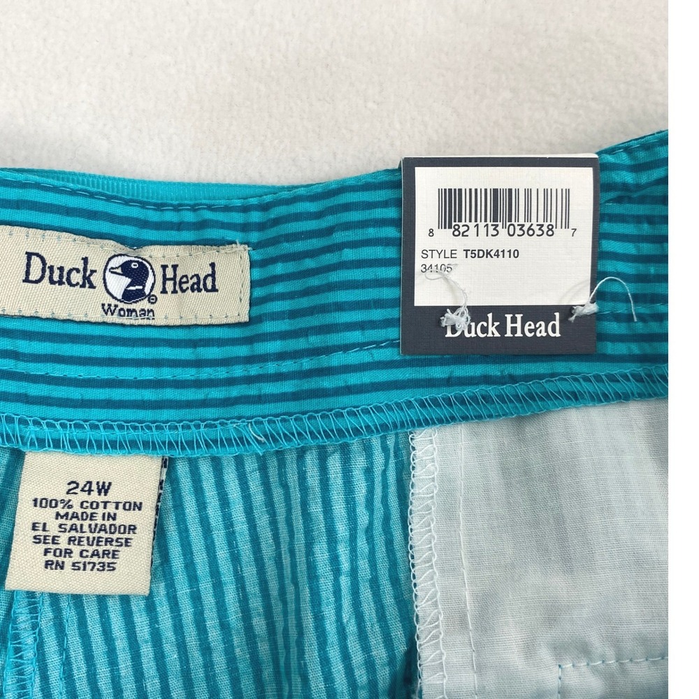 Duck Head Teal Blue Seersucker Striped Capri Pants‎ Plus Size 24W Coastal Summer - Picture 3 of 10